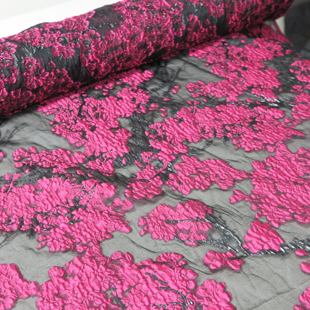 Organza Fabric, Cloque Floral Pattern • Promenade Fine Fabrics