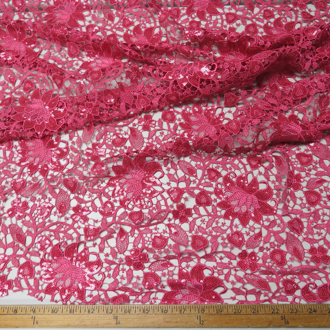 Fuchsia pink lace - Guipure lace - lace fabric from