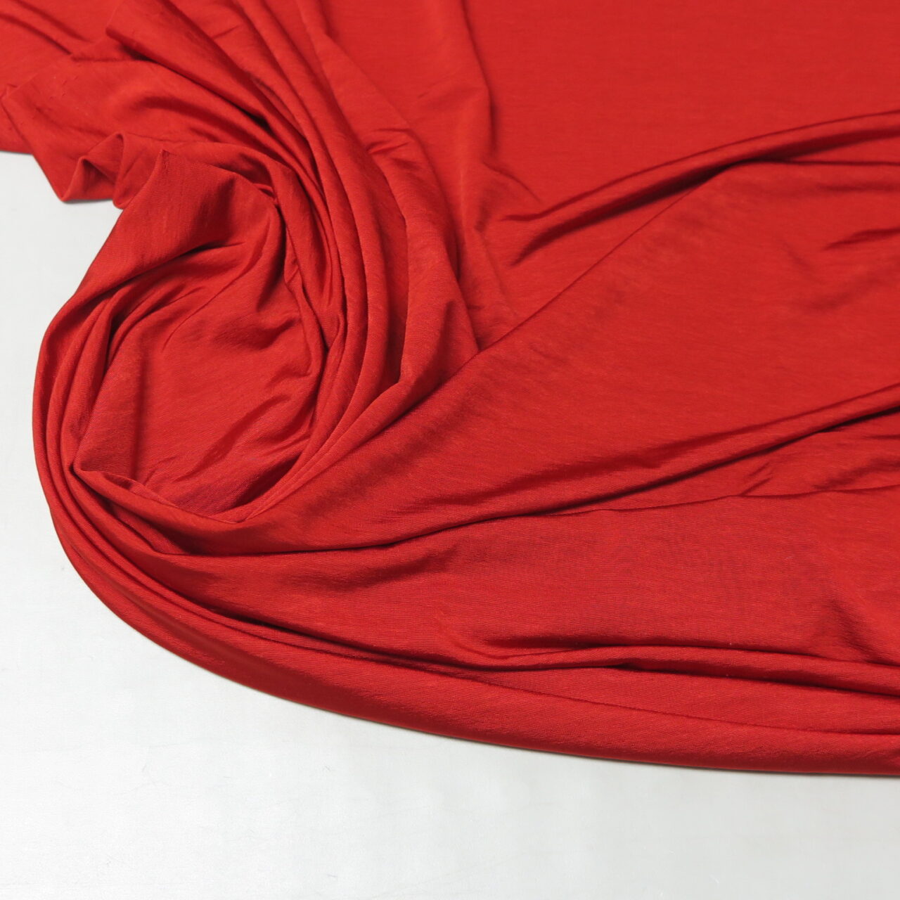 Jersey Knit Fabric, Scarlett Red, Shimmery Finish • Promenade Fine Fabrics