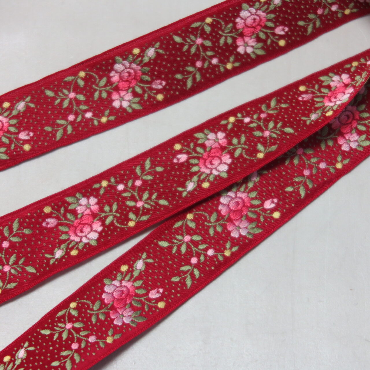 Jacquard Ribbon, Classic Floral Lifted Pattern, 1 1/8 inches wide •  Promenade Fine Fabrics