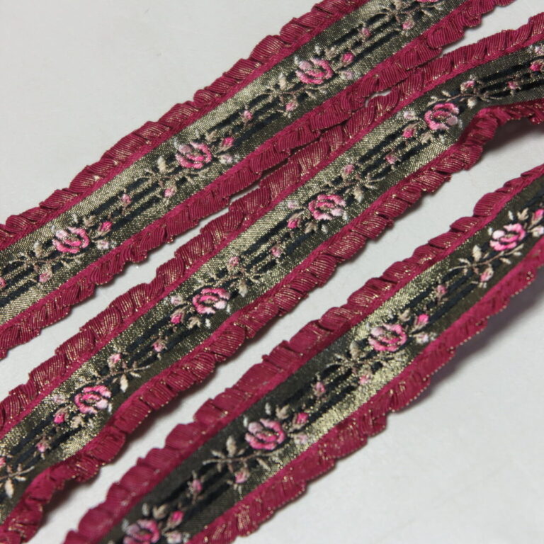Jacquard Ribbon, Rose Floral on Black, 2 1/8 inches wide, 1 Yard