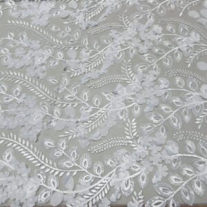 3D Corded Lace Fabric with Matte Floral Embroidery with Double Scallop Edge  Wedding (Yard, Red)