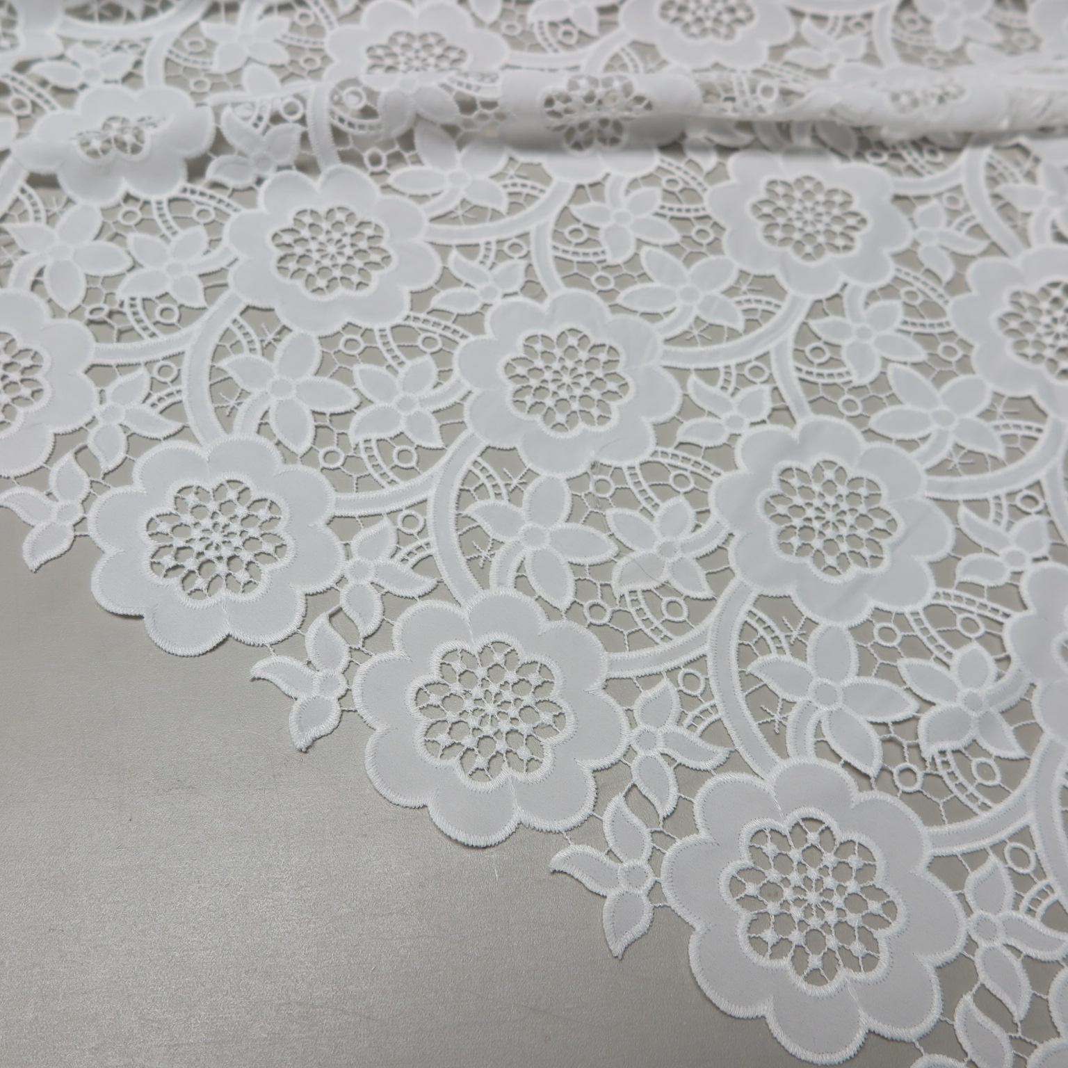 Re-embroidered Floral, Georgette Lace Fabric with Double Scalloped Edge ...